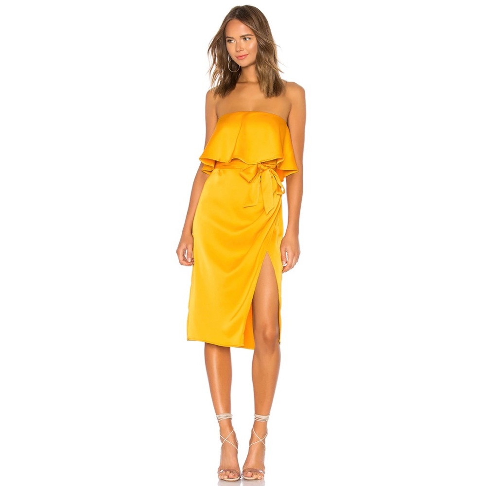 Lovers and Friends Violet Strapless Midi Dress in Marigold